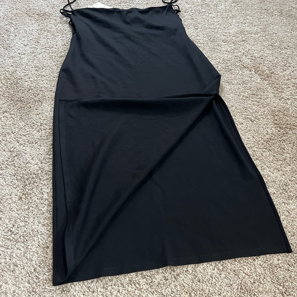 Black Midi Slip Dress with Side Lace-Up Detail - Picture 4 of 7